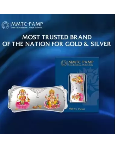 MMTC-PAMP Laxmi Ganesh Silver Coloured Bar of 50 Gram Laxmi-Ganesh in