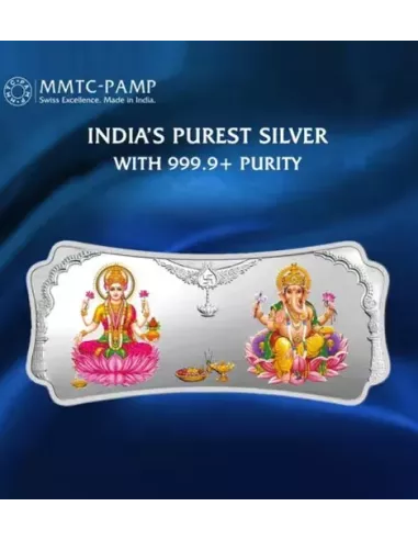 MMTC-PAMP Laxmi Ganesh Silver Coloured Bar of 50 Gram Laxmi-Ganesh in