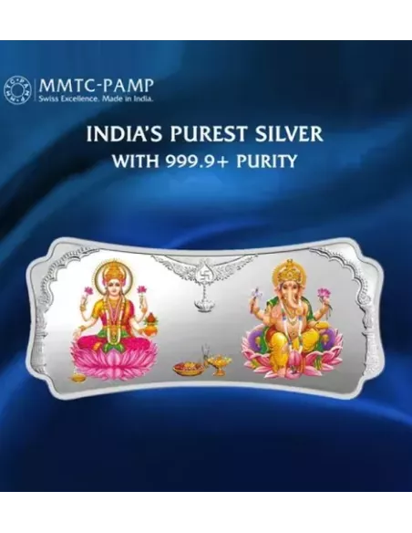 MMTC-PAMP Laxmi Ganesh Silver Coloured Bar of 50 Gram Laxmi-Ganesh in