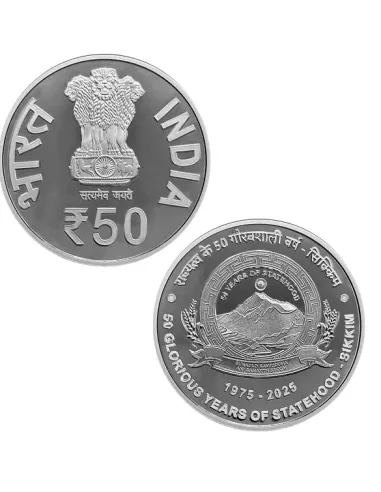 50 Rupees India Govt. Mint 50 Glorious Year Of Statehood Sikkim Commem