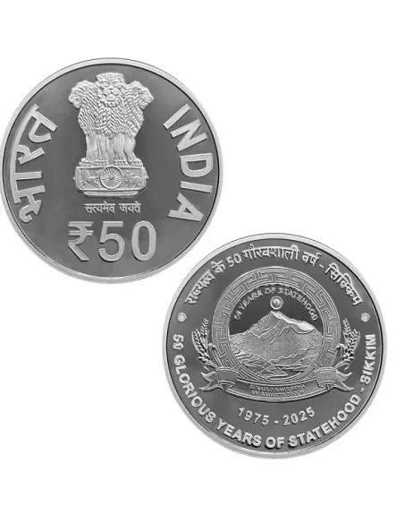 50 Rupees India Govt. Mint 50 Glorious Year Of Statehood Sikkim Commem