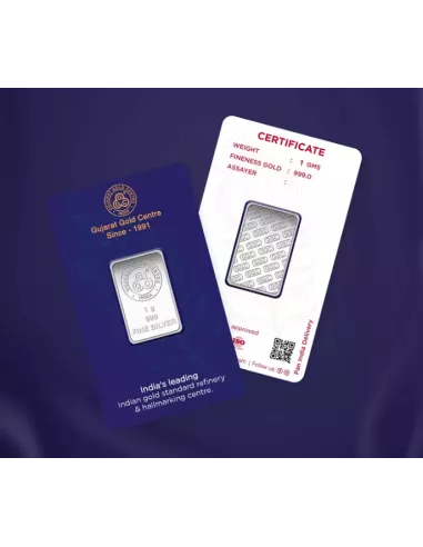 Gujarat Gold Centre Silver Bar Of 1 Gram in 999 24Kt Purity Fineness