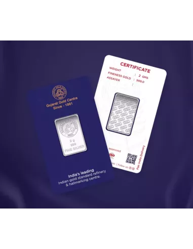 Gujarat Gold Centre Silver Bar Of 2 Gram in 999 24Kt Purity Fineness