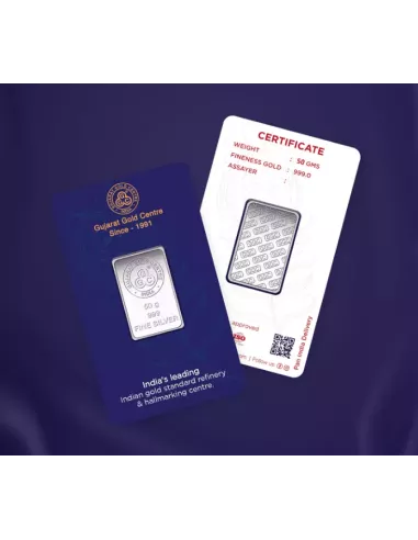 Buy Gujarat Gold Centre Silver Bar Of 50 Gram in 999 24Kt Purity