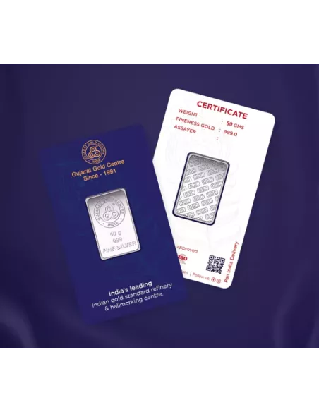 Buy Gujarat Gold Centre Silver Bar Of 50 Gram in 999 24Kt Purity
