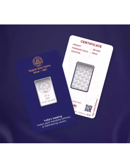 Buy Gujarat Gold Centre Silver Bar Of 25 Gram in 999 24Kt Purity