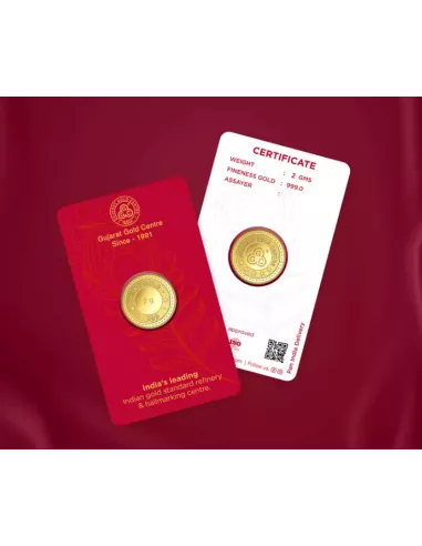 Guajrat Gold Centre Gold Coin Of 2 Gram  Gold 24Kt in 999 Purity / Fin