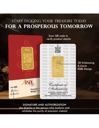 Buy RSBL Gold Bar 8 Grams 24Kt Gold 999 Purity I CoinBazaar