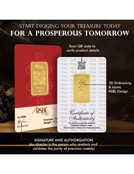 Buy RSBL Gold Bar 10 Grams 24Kt Gold 999 Purity Fineness I CoinBazaar