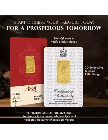 Buy RSBL Gold Bar 2 Grams Gold  24Kt Gold 999 Purity I CoinBazaar