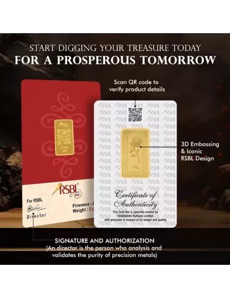 Buy RSBL Gold Bar 2 Grams Gold  24Kt Gold 999 Purity I CoinBazaar