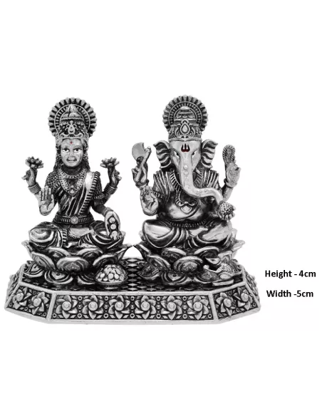 Lakshmi Ganesh  Semi Solid Silver Plain Idol By Emerald