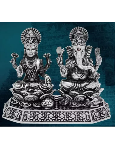 Lakshmi Ganesh Solid Idol Of Approx 150 gm in 92.5 Silver of 2 inch He