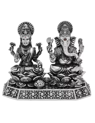 Lakshmi Ganesh Solid Idol Of Approx 340 gm in 92.5 Silver of 3 inch He