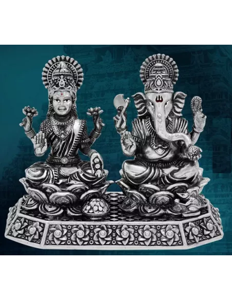Lakshmi Ganesh Solid Idol Of Approx 340 gm in 92.5 Silver of 3 inch He