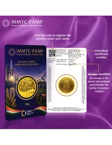 MMTC-PAMP Virasat Gold Coin Of 10 gm 24 Karat in 999.9 Purity Fineness