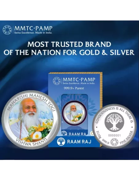 MMTC PAMP Maharishi Mahesh Yogi Colored Silver Coin  1 oz / 31.10gm in