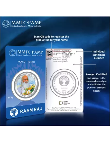 MMTC PAMP Maharishi Mahesh Yogi Colored Silver Coin  1 oz / 31.10gm in
