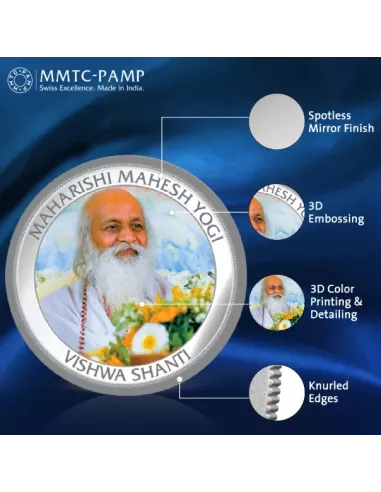 MMTC PAMP Maharishi Mahesh Yogi Colored Silver Coin  1 oz / 31.10gm in
