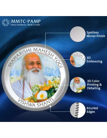 MMTC PAMP Maharishi Mahesh Yogi Colored Silver Coin  1 oz / 31.10gm in