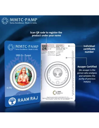 MMTC PAMP Adi Shankaracharya Colored Silver Coin  1 oz / 31.10gm in 99