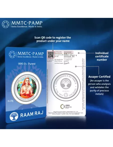 MMTC PAMP Adi Shankaracharya Colored Silver Coin  1 oz / 31.10gm in 99