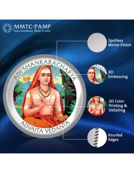 MMTC PAMP Adi Shankaracharya Colored Silver Coin  1 oz / 31.10gm in 99