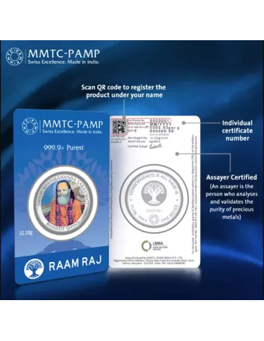 MMTC PAMP Swami Brahmananda Saraswati Colored Silver Coin  1 oz / 31.1