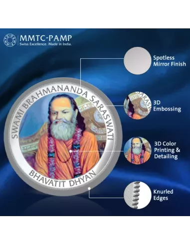 MMTC PAMP Swami Brahmananda Saraswati Colored Silver Coin  1 oz / 31.1