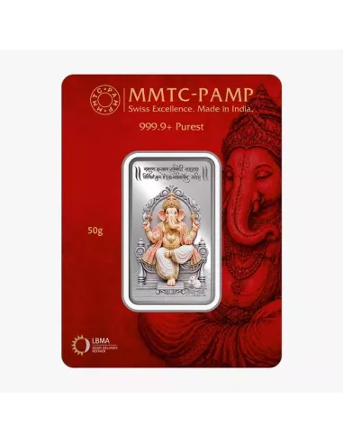 MMTC PAMP Colorful Lord Ganesha Silver Bar of 50 Gram in 999.9 Purity