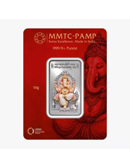 MMTC PAMP Colorful Lord Ganesha Silver Bar of 50 Gram in 999.9 Purity