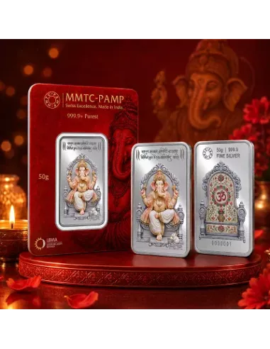 MMTC PAMP Colorful Lord Ganesha Silver Bar of 50 Gram in 999.9 Purity