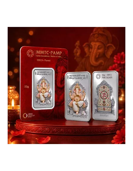MMTC PAMP Colorful Lord Ganesha Silver Bar of 50 Gram in 999.9 Purity