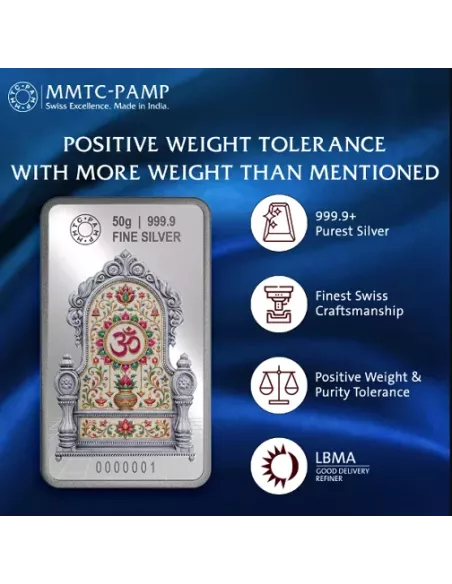 MMTC PAMP Colorful Lord Ganesha Silver Bar of 50 Gram in 999.9 Purity