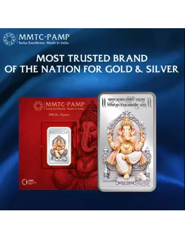 MMTC PAMP Colorful Lord Ganesha Silver Bar of 50 Gram in 999.9 Purity