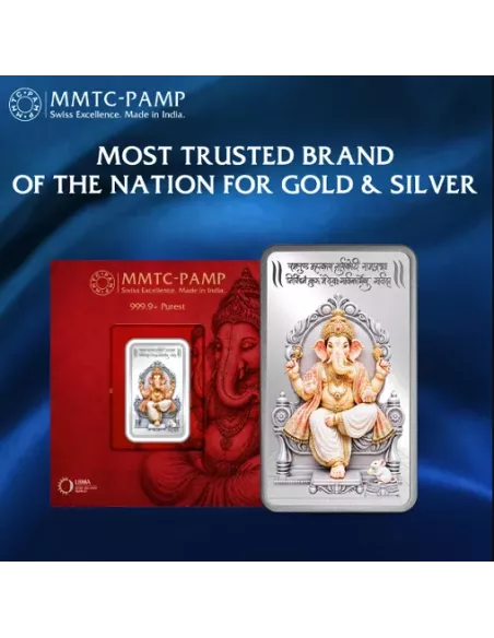 MMTC PAMP Colorful Lord Ganesha Silver Bar of 50 Gram in 999.9 Purity