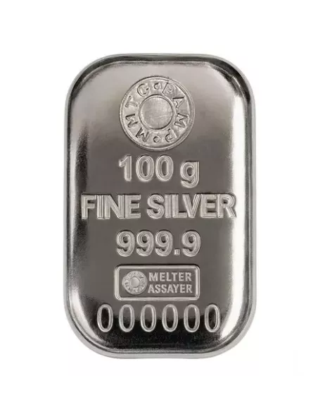 MMTC-PAMP Silver Casted Bar of 100 Gram in 999.9 Purity / Fineness in