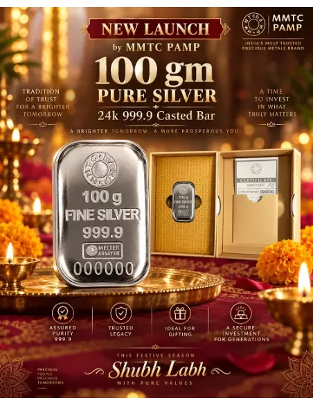 MMTC-PAMP Silver Casted Bar of 100 Gram in 999.9 Purity / Fineness in