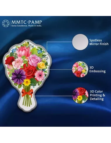 MMTC PAMP Bouquet of Flower Colored Silver Coin of 20 Gram in 999.9 Pu