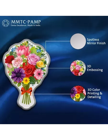MMTC PAMP Bouquet of Flower Colored Silver Coin of 20 Gram in 999.9 Pu
