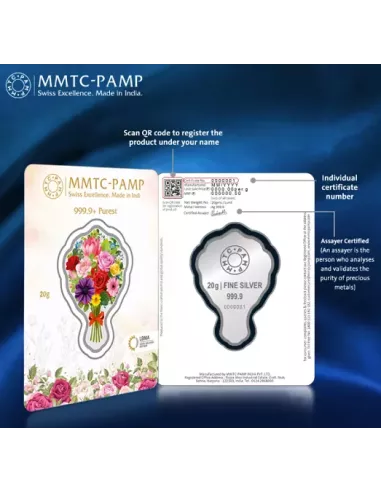 MMTC PAMP Bouquet of Flower Colored Silver Coin of 20 Gram in 999.9 Pu