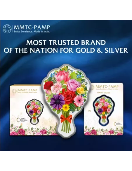 MMTC PAMP Bouquet of Flower Colored Silver Coin of 20 Gram in 999.9 Pu