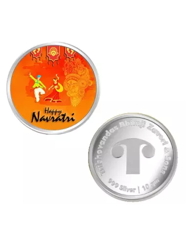 Tribhovandas Bhimji Zaveri & Sons Happy Navratri Color Silver Coin of 10 Grams in 999 Purity Fineness