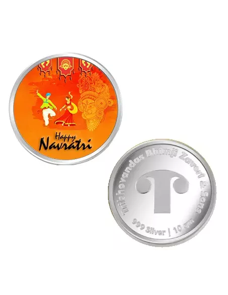 Tribhovandas Bhimji Zaveri & Sons Happy Navratri Color Silver Coin of 10 Grams in 999 Purity Fineness