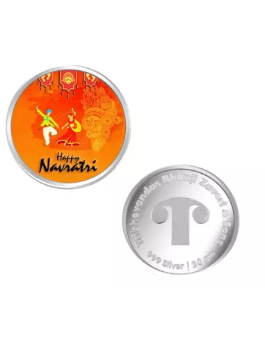 Tribhovandas Bhimji Zaveri & Sons Happy Navratri Color Silver Coin of 20 Grams in 999 Purity Fineness