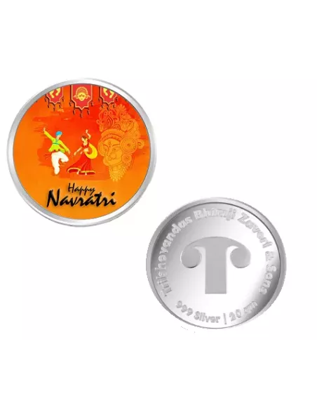 Tribhovandas Bhimji Zaveri & Sons Happy Navratri Color Silver Coin of 20 Grams in 999 Purity Fineness