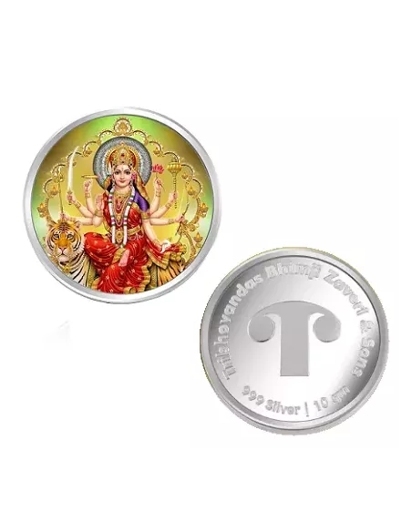 Tribhovandas Bhimji Zaveri & Sons Durga Mata Color Silver Coin of 10 Grams in 999 Purity Fineness