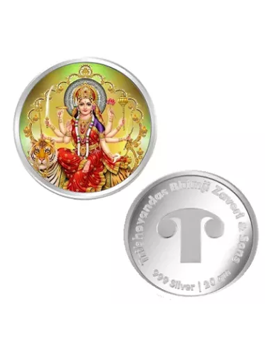 Tribhovandas Bhimji Zaveri & Sons Durga Mata Color Silver Coin of 20 Grams in 999 Purity Fineness