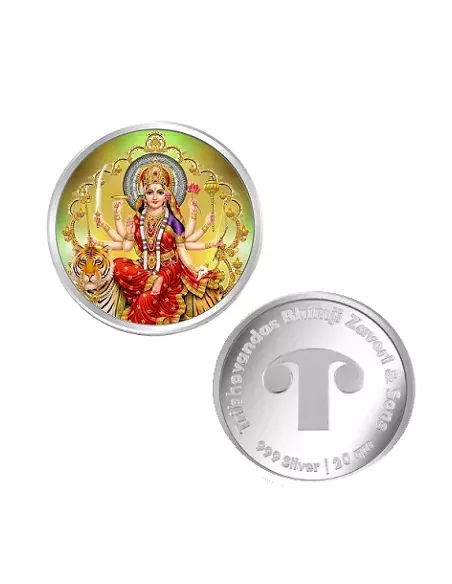 Tribhovandas Bhimji Zaveri & Sons Durga Mata Color Silver Coin of 20 Grams in 999 Purity Fineness