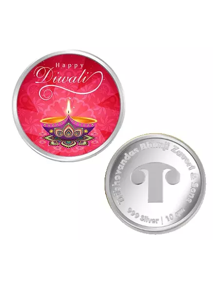 Tribhovandas Bhimji Zaveri & Sons Diwali Color Silver Coin of 10 Grams in 999 Purity Fineness